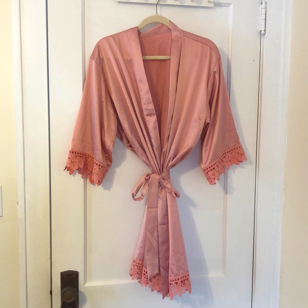 Satin/Silky Pink Lace Bridesmaid Robe